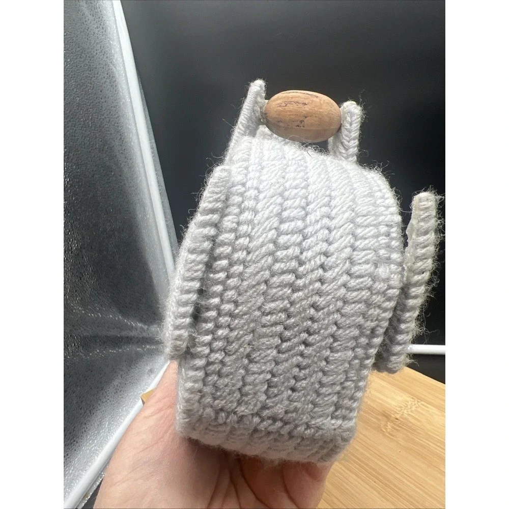 Vintage Handmade Crocheted Squirrel With Wooden Nut 8